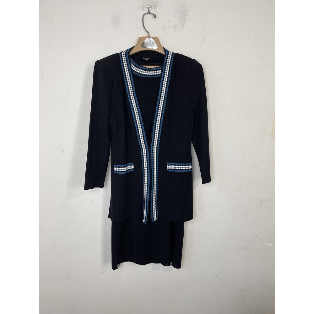 Misook Womens Dress 2 pc Set XS‎ Black Mother Corporate Crochet Evening Cardigan